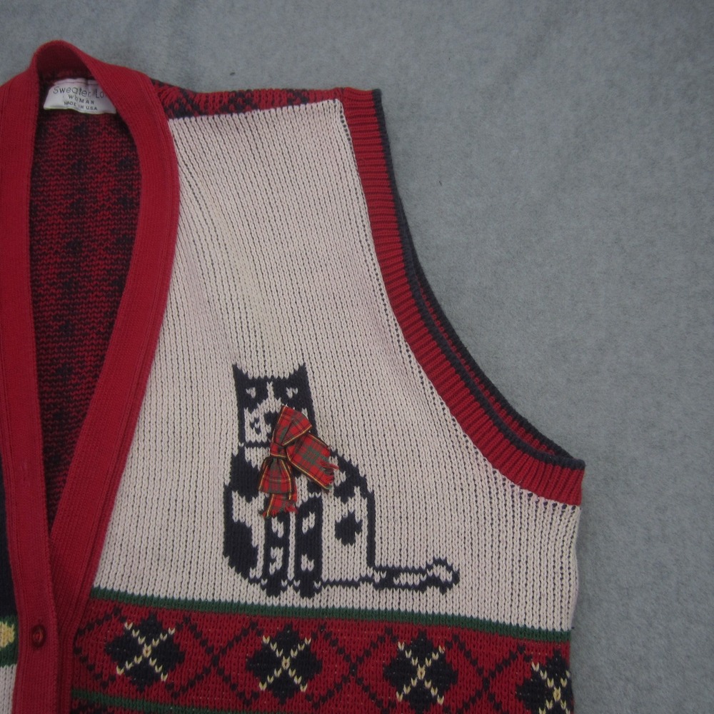 Sweater Loft Vest Women 1X Red Multi Ugly Christmas Sweater Dog Cat Fair Isle - Picture 4 of 12